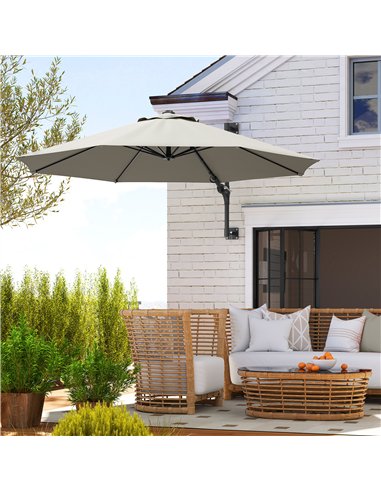 Outsunny 3(m) Wall-Mounted Parasol Shade, with Handle - Light Grey