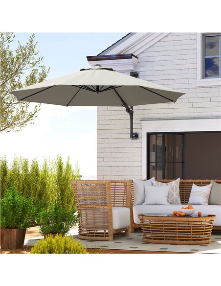 Outsunny 3(m) Wall-Mounted Parasol Shade, with Handle - Light Grey - pic 188852 | FastDaddyshop