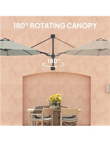 Outsunny 3(m) Wall-Mounted Parasol Shade, with Handle - Light Grey