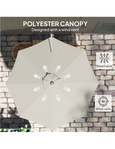 Outsunny 3(m) Wall-Mounted Parasol Shade, with Handle - Light Grey