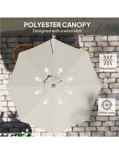 Outsunny 3(m) Wall-Mounted Parasol Shade, with Handle - Light Grey - pic 188856 | FastDaddyshop