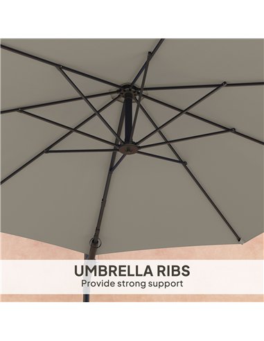Outsunny 3(m) Wall-Mounted Parasol Shade, with Handle - Light Grey