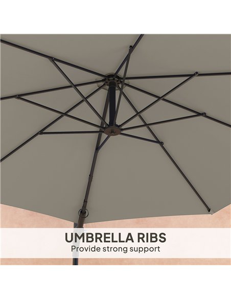 Outsunny 3(m) Wall-Mounted Parasol Shade, with Handle - Light Grey - pic 188857 | FastDaddyshop