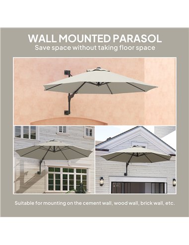 Outsunny 3(m) Wall-Mounted Parasol Shade, with Handle - Light Grey