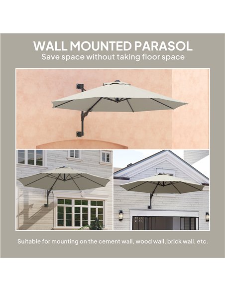 Outsunny 3(m) Wall-Mounted Parasol Shade, with Handle - Light Grey - pic 188858 | FastDaddyshop