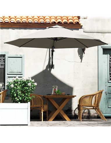 Outsunny 3(m) Wall-Mounted Parasol Shade, with Handle - Light Grey