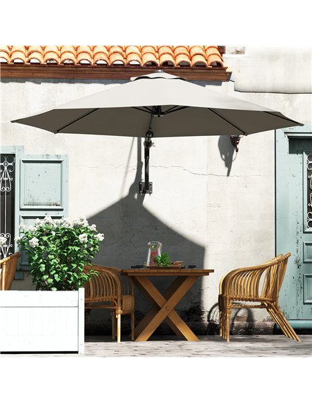 Outsunny 3(m) Wall-Mounted Parasol Shade, with Handle - Light Grey - pic 188859 | FastDaddyshop