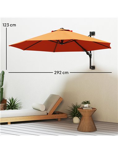 Outsunny 3(m) Wall-Mounted Parasol Shade, with Handle - Orange