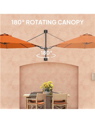 Outsunny 3(m) Wall-Mounted Parasol Shade, with Handle - Orange