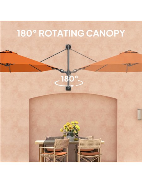 Outsunny 3(m) Wall-Mounted Parasol Shade, with Handle - Orange - pic 188863 | FastDaddyshop