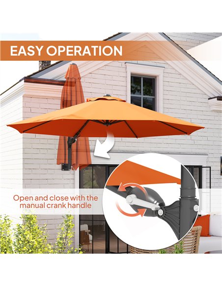 Outsunny 3(m) Wall-Mounted Parasol Shade, with Handle - Orange - pic 188864 | FastDaddyshop