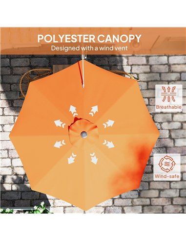 Outsunny 3(m) Wall-Mounted Parasol Shade, with Handle - Orange