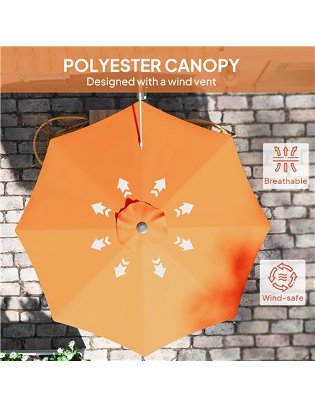 Outsunny 3(m) Wall-Mounted Parasol Shade, with Handle - Orange - pic 188865 | FastDaddyshop