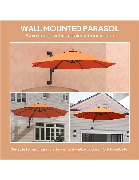 Outsunny 3(m) Wall-Mounted Parasol Shade, with Handle - Orange - pic 188867 | FastDaddyshop