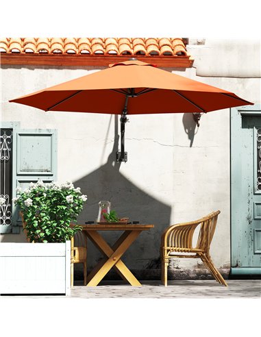 Outsunny 3(m) Wall-Mounted Parasol Shade, with Handle - Orange