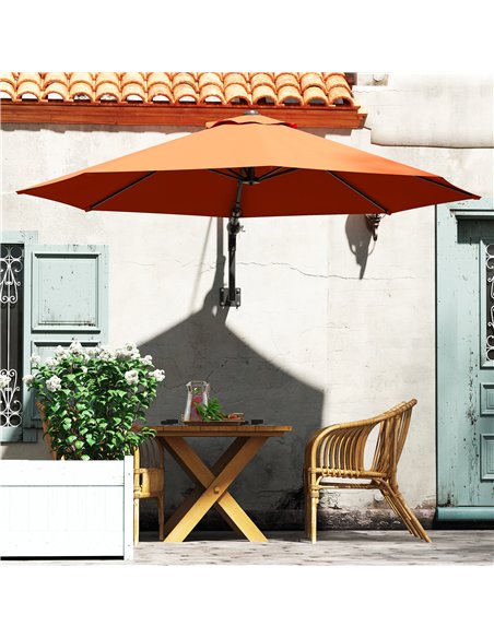 Outsunny 3(m) Wall-Mounted Parasol Shade, with Handle - Orange - pic 188868 | FastDaddyshop