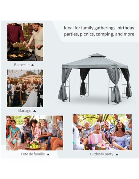 Outsunny 3 x 3 m Garden Metal Gazebo Marquee Patio Wedding Party Tent Canopy Shelter with Pavilion Sidewalls (Dark Grey) - pic 18887 | FastDaddyshop