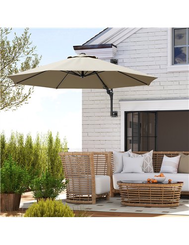 Outsunny 3(m) Wall-Mounted Parasol Shade, with Handle - Khaki