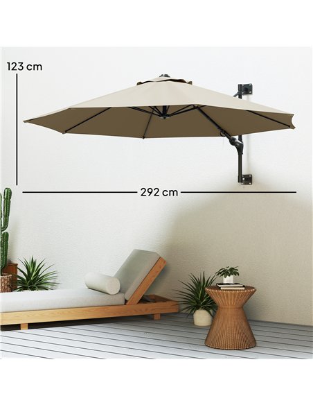 Outsunny 3(m) Wall-Mounted Parasol Shade, with Handle - Khaki - pic 188871 | FastDaddyshop