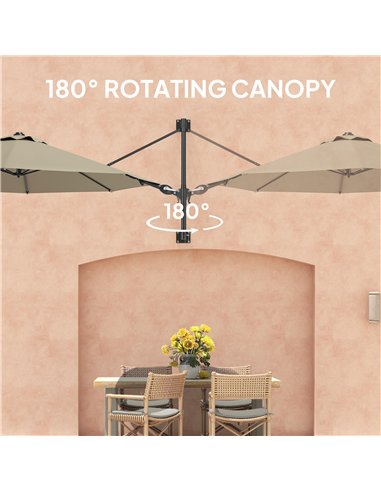 Outsunny 3(m) Wall-Mounted Parasol Shade, with Handle - Khaki