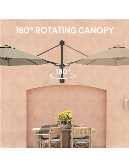 Outsunny 3(m) Wall-Mounted Parasol Shade, with Handle - Khaki - pic 188872 | FastDaddyshop