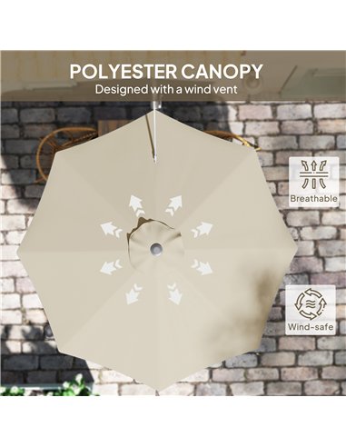 Outsunny 3(m) Wall-Mounted Parasol Shade, with Handle - Khaki