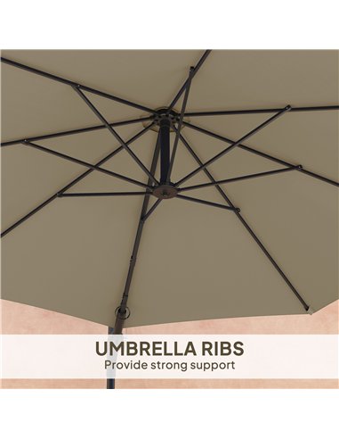 Outsunny 3(m) Wall-Mounted Parasol Shade, with Handle - Khaki