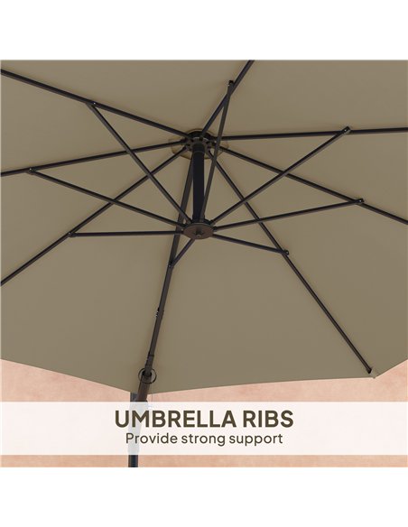Outsunny 3(m) Wall-Mounted Parasol Shade, with Handle - Khaki - pic 188875 | FastDaddyshop
