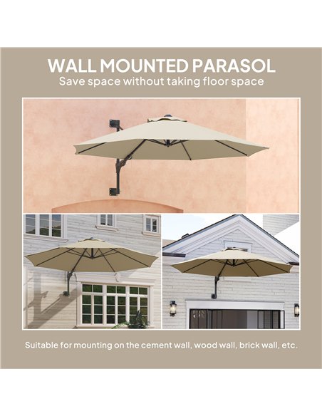 Outsunny 3(m) Wall-Mounted Parasol Shade, with Handle - Khaki - pic 188876 | FastDaddyshop