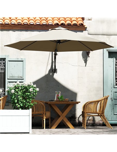 Outsunny 3(m) Wall-Mounted Parasol Shade, with Handle - Khaki - pic 188877 | FastDaddyshop