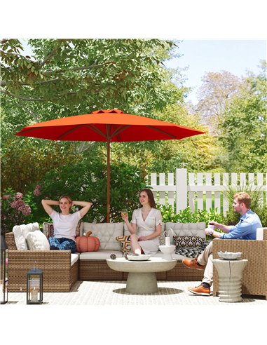 Outsunny 3m Wood Pole Parasol Umbrella - Orange