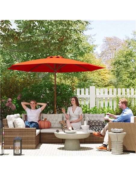 Outsunny 3m Wood Pole Parasol Umbrella - Orange - pic 188879 | FastDaddyshop