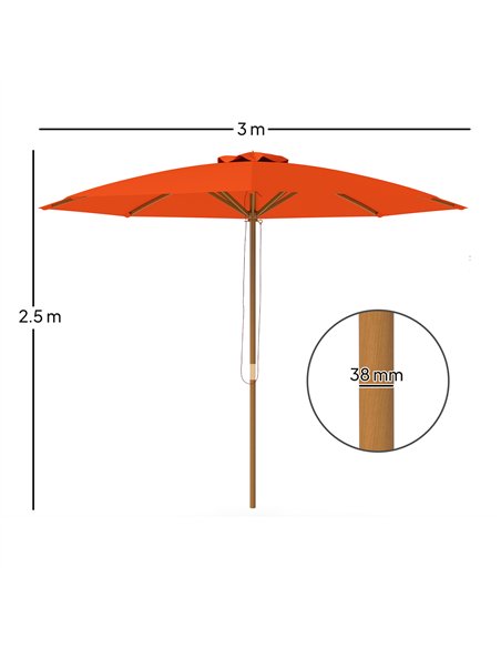 Outsunny 3m Wood Pole Parasol Umbrella - Orange - pic 188880 | FastDaddyshop