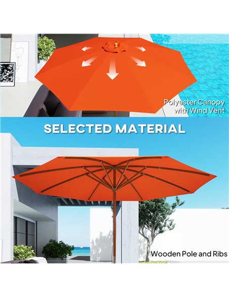 Outsunny 3m Wood Pole Parasol Umbrella - Orange - pic 188881 | FastDaddyshop