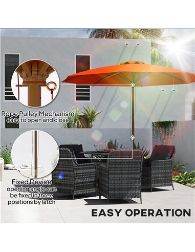 Outsunny 3m Wood Pole Parasol Umbrella - Orange