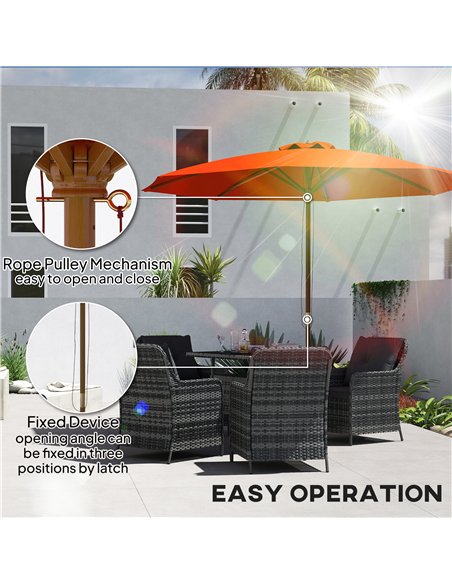 Outsunny 3m Wood Pole Parasol Umbrella - Orange - pic 188882 | FastDaddyshop