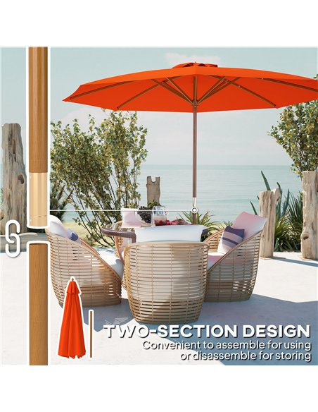 Outsunny 3m Wood Pole Parasol Umbrella - Orange - pic 188883 | FastDaddyshop