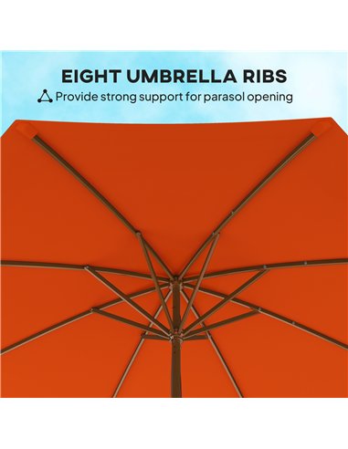 Outsunny 3m Wood Pole Parasol Umbrella - Orange