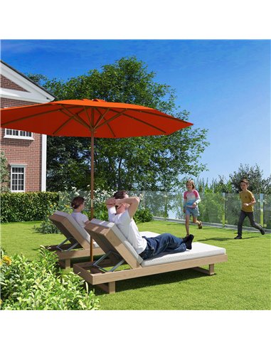 Outsunny 3m Wood Pole Parasol Umbrella - Orange