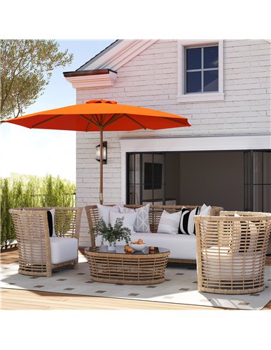 Outsunny 3m Wood Pole Parasol Umbrella - Orange