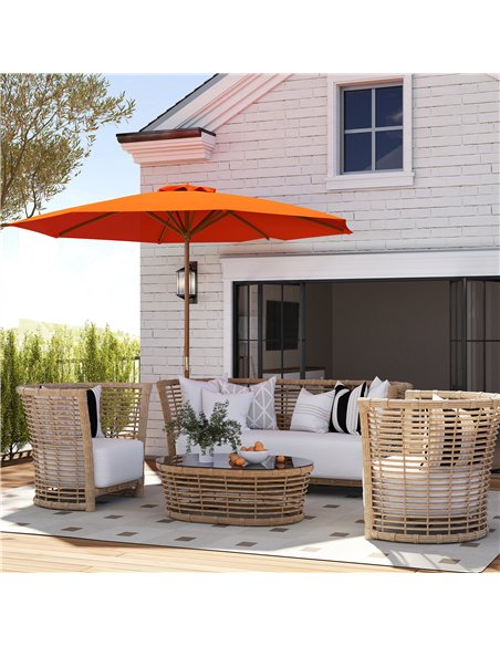 Outsunny 3m Wood Pole Parasol Umbrella - Orange - pic 188886 | FastDaddyshop