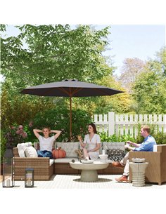 Outsunny 3m Wood Pole Parasol Umbrella - Grey 2