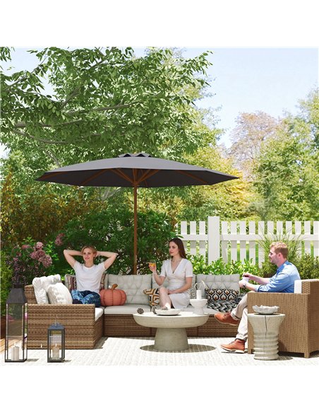 Outsunny 3m Wood Pole Parasol Umbrella - Grey - pic 188888 | FastDaddyshop