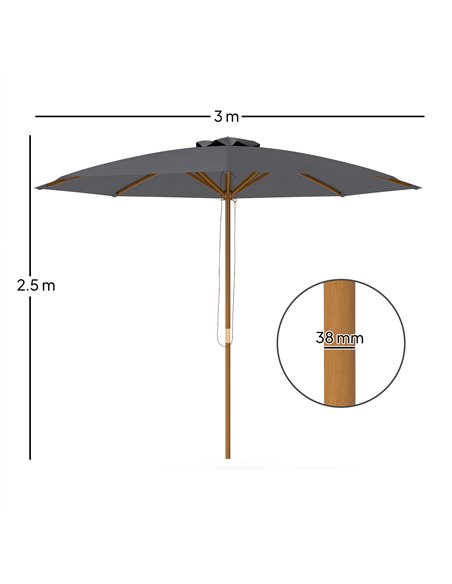 Outsunny 3m Wood Pole Parasol Umbrella - Grey - pic 188889 | FastDaddyshop
