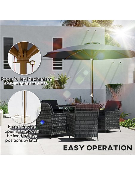 Outsunny 3m Wood Pole Parasol Umbrella - Grey - pic 188891 | FastDaddyshop
