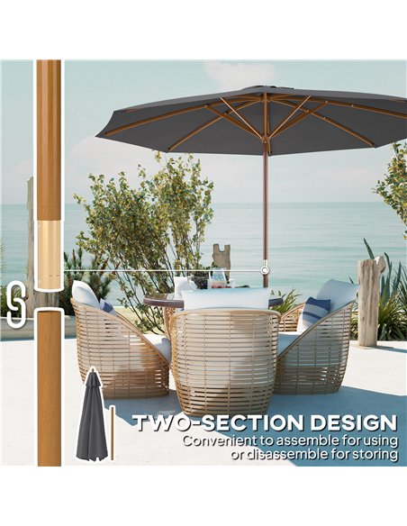 Outsunny 3m Wood Pole Parasol Umbrella - Grey - pic 188892 | FastDaddyshop
