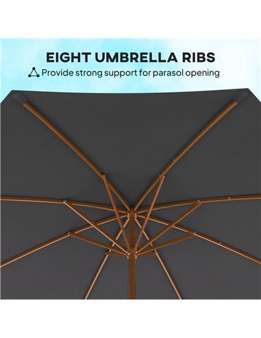 Outsunny 3m Wood Pole Parasol Umbrella - Grey