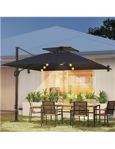 Outsunny Multi-Angle LED Light Parasol Umbrella - Black 2