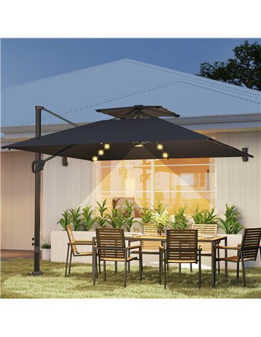 Outsunny Multi-Angle LED Light Parasol Umbrella - Black