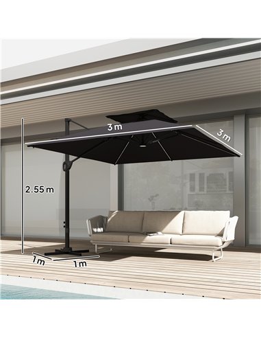 Outsunny Multi-Angle LED Light Parasol Umbrella - Black